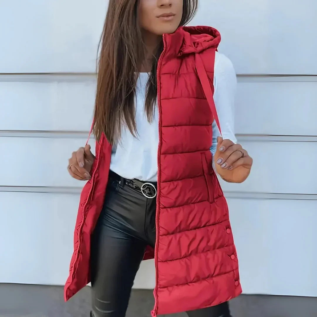 Women's Vest | Long Hooded Puffer Vest