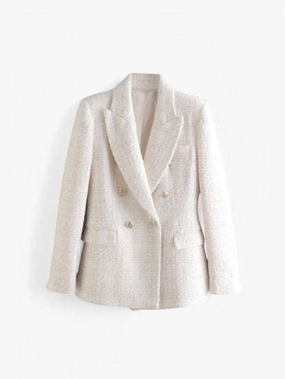 Tweed Blazer | Fitted Textured Jacket with Gold Buttons