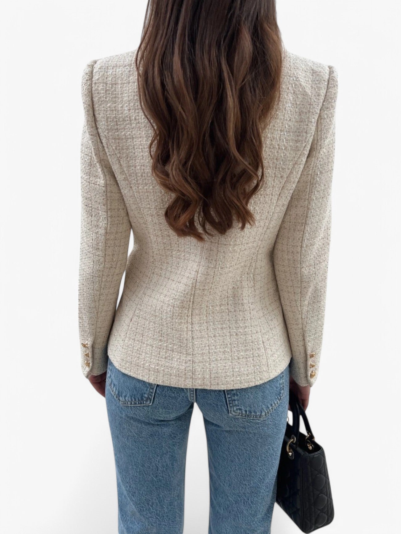 Tweed Blazer | Fitted Textured Jacket with Gold Buttons