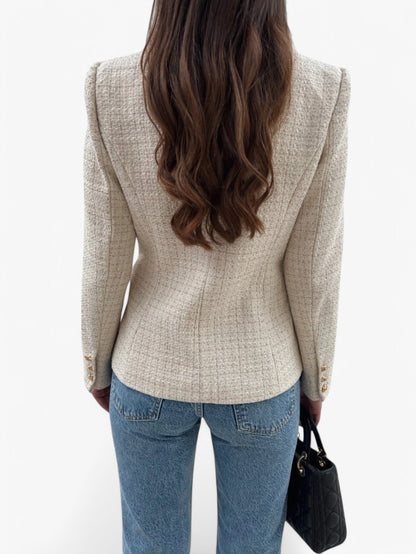 Tweed Blazer | Fitted Textured Jacket with Gold Buttons
