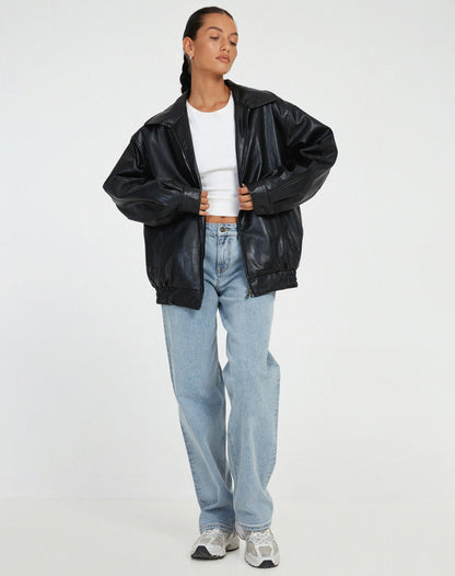 Faux Leather Jacket | Oversized PU Biker Jacket