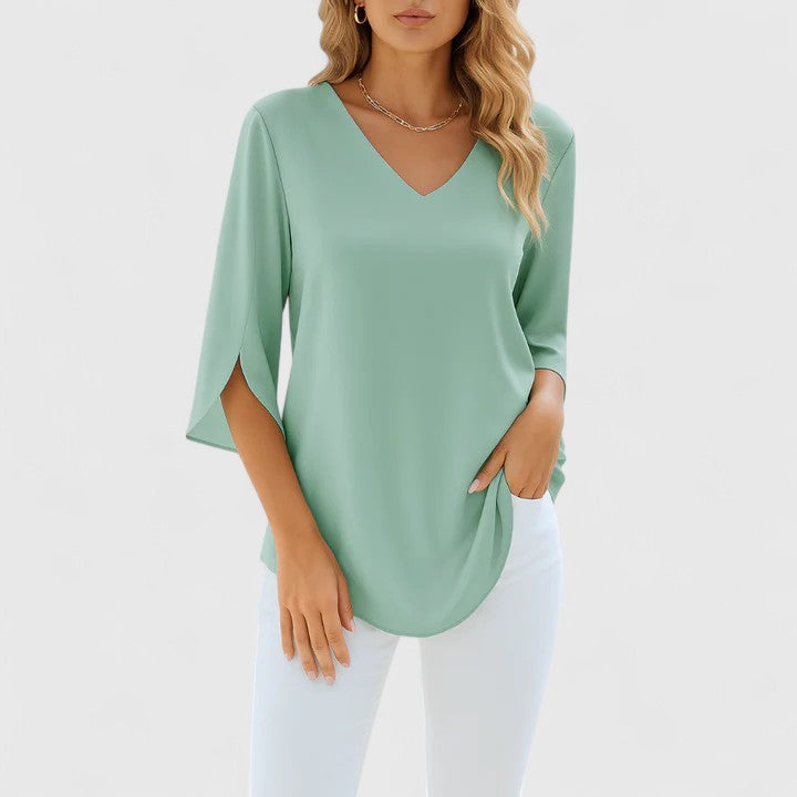 Blouse | V-Neck Split-Sleeve Summer Blouse