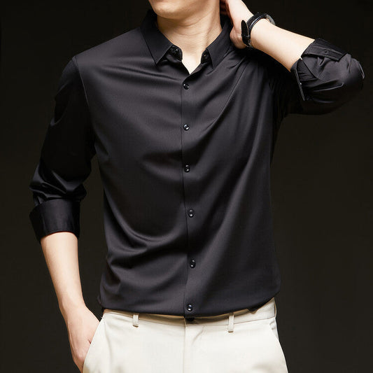 Men's slim-fit long-sleeve button shirt in black