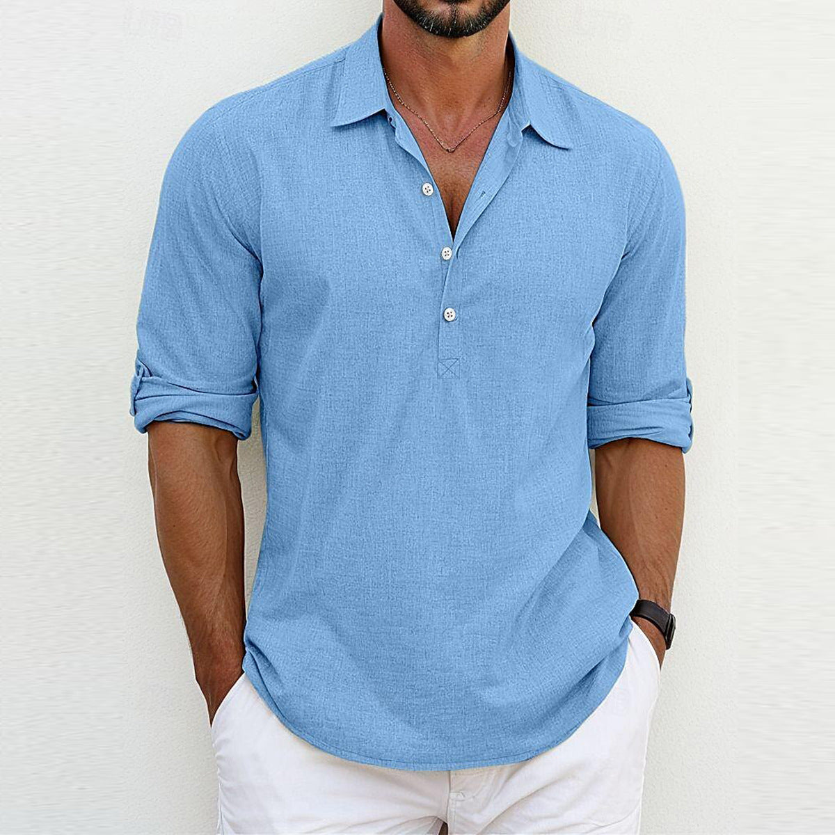 Men's Shirt | Long-Sleeve Polo-Collar Shirt