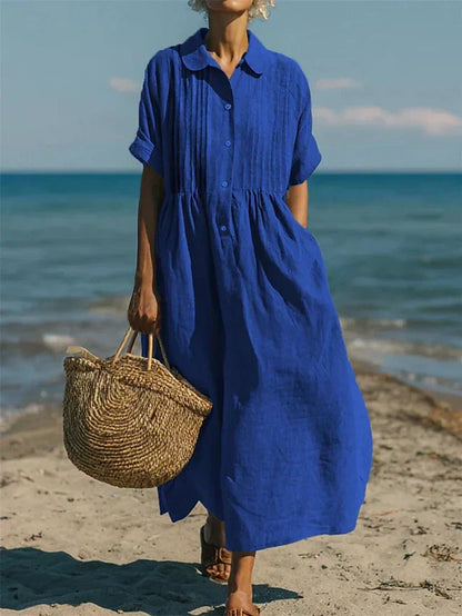 Cotton Shirt Dress | Collared Button-Front Midi