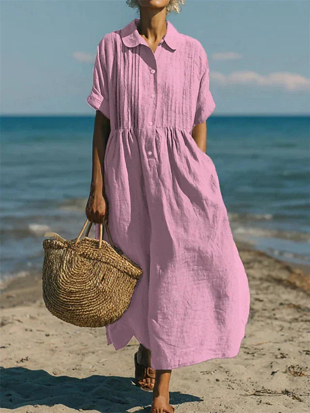 Cotton Shirt Dress | Collared Button-Front Midi