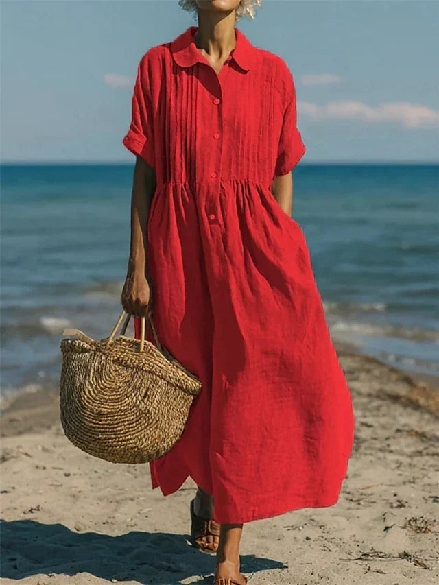Cotton Shirt Dress | Collared Button-Front Midi Dress