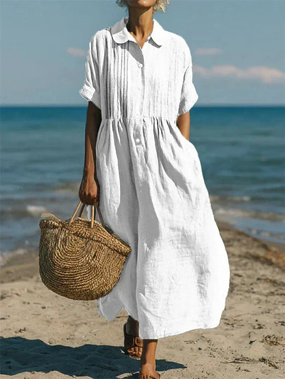 Women's cotton collared button-front shirt dress