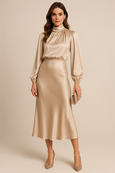 Midi Dress | High-Neck Cotton Midi Dress