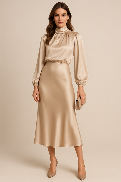 Midi Dress | High-Neck Cotton Midi Dress