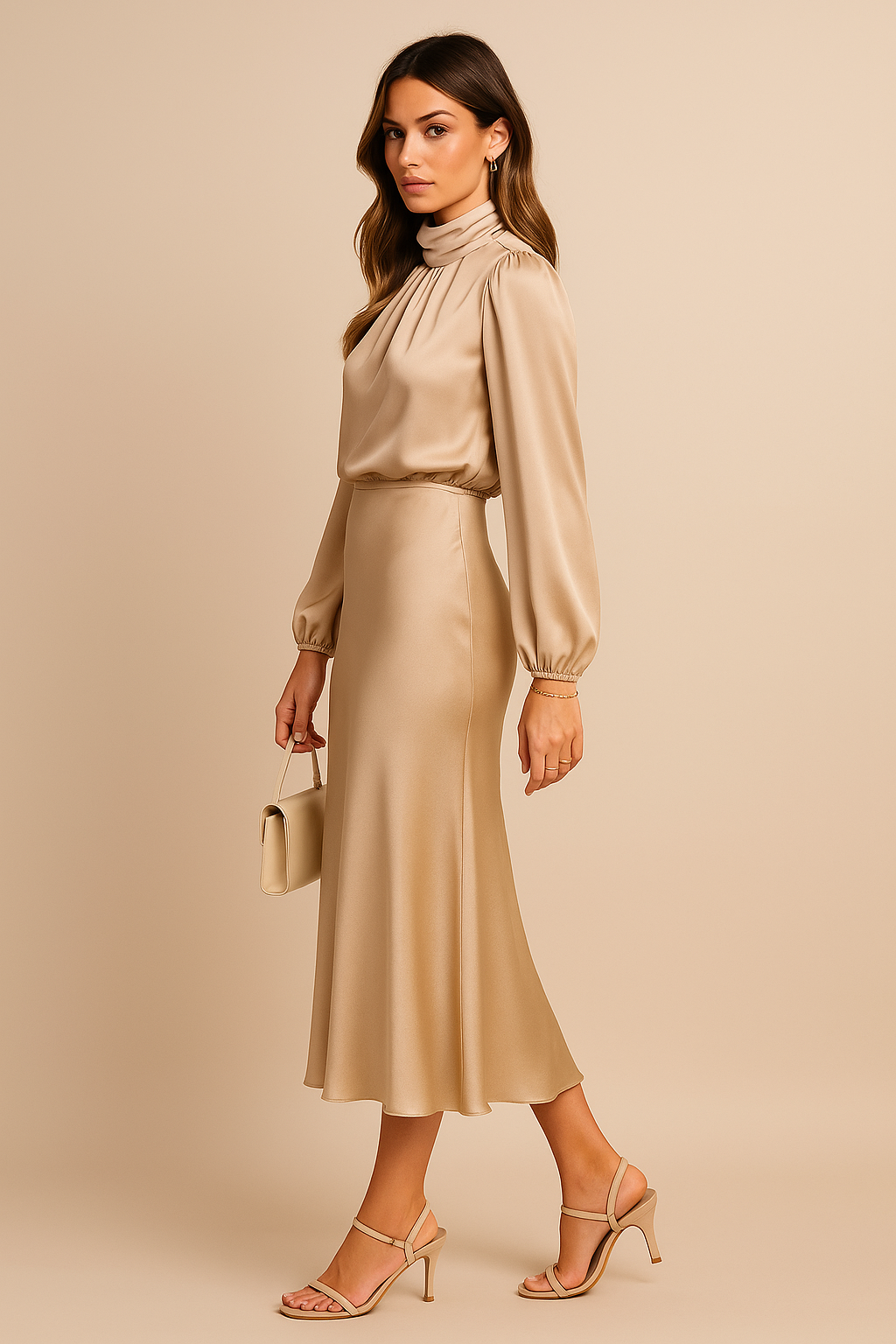 Midi Dress | High-Neck Cotton Midi Dress