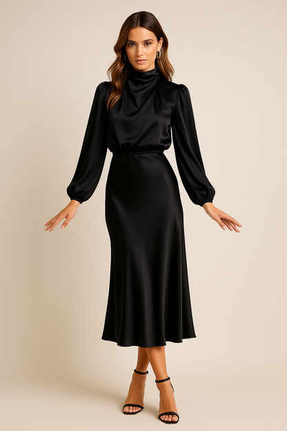 Midi Dress | High-Neck Cotton Midi Dress