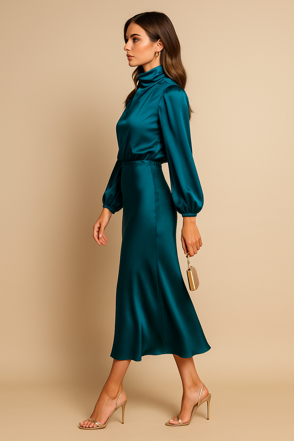 Midi Dress | High-Neck Cotton Midi Dress