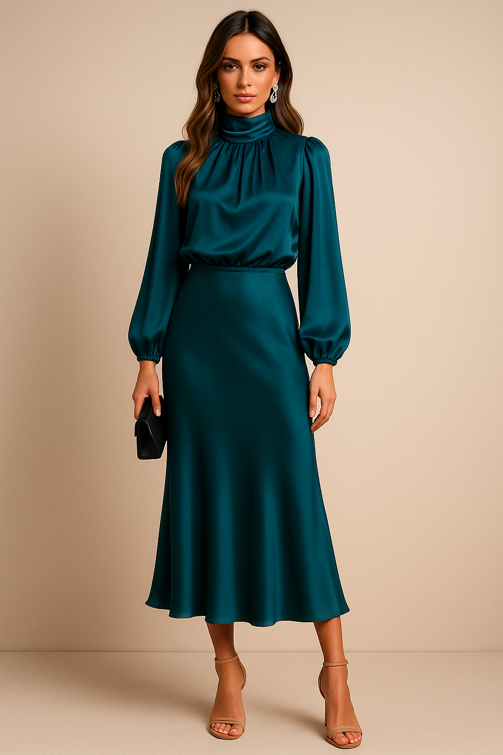 Midi Dress | High-Neck Cotton Midi Dress