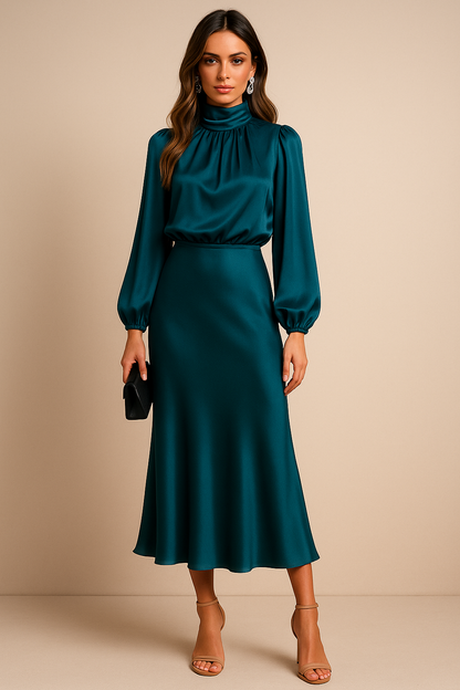 Midi Dress | High-Neck Cotton Midi Dress