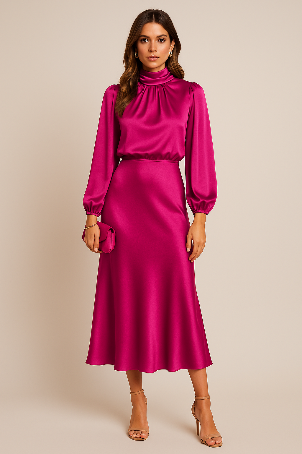 Midi Dress | High-Neck Cotton Midi Dress