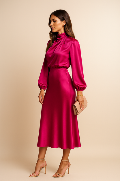 Midi Dress | High-Neck Cotton Midi Dress