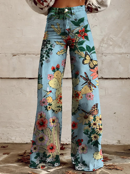High Waist Wide Leg Jeans | Bold Floral Denim