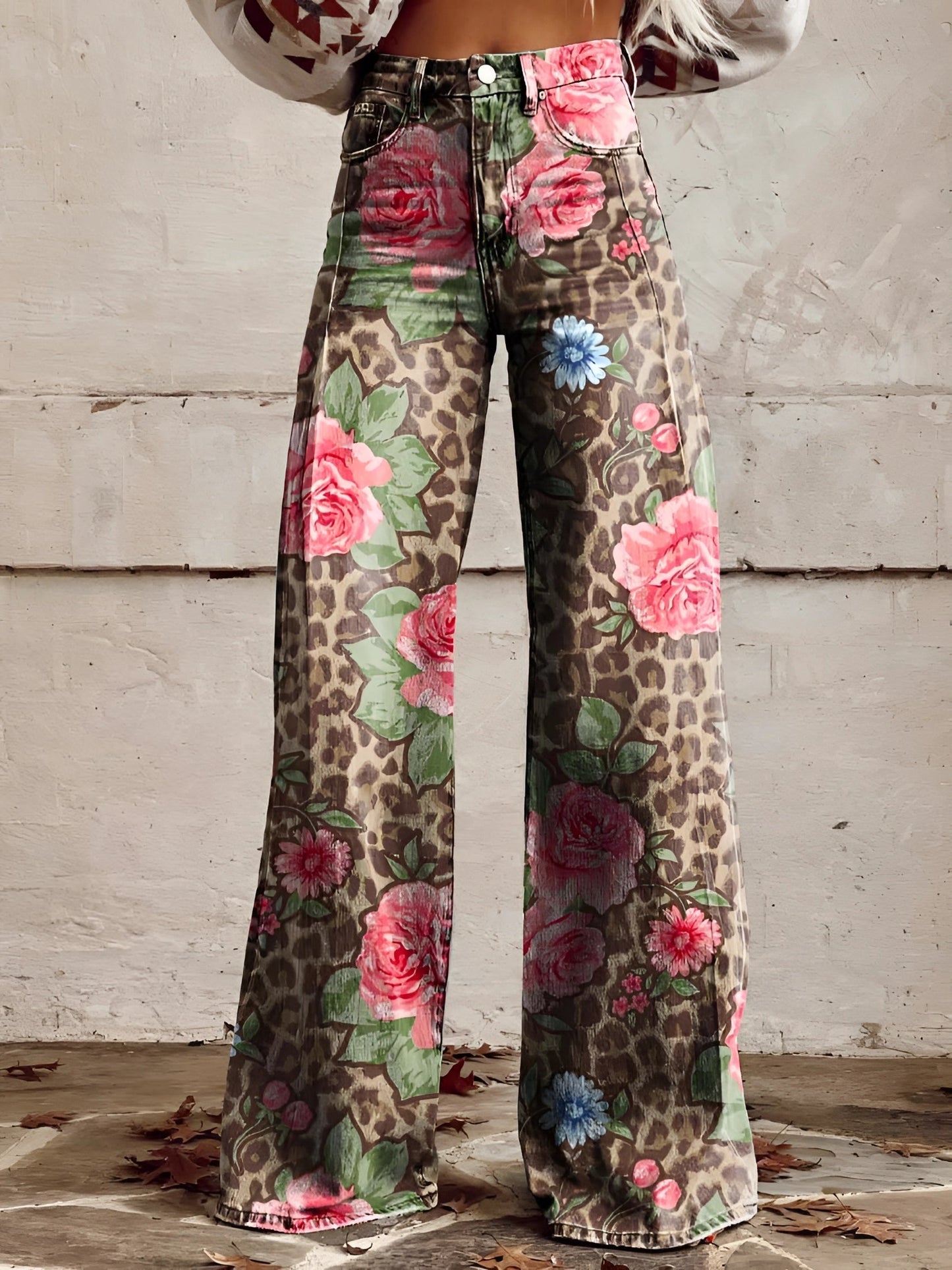 High Waist Wide Leg Jeans | Bold Floral Denim