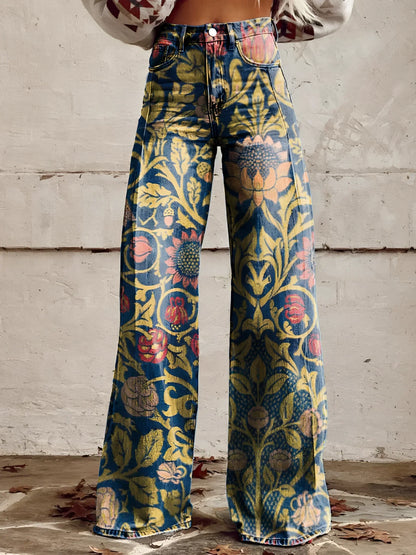 High Waist Wide Leg Jeans | Bold Floral Denim