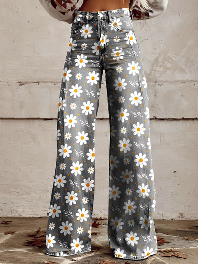High Waist Wide Leg Jeans | Bold Floral Denim