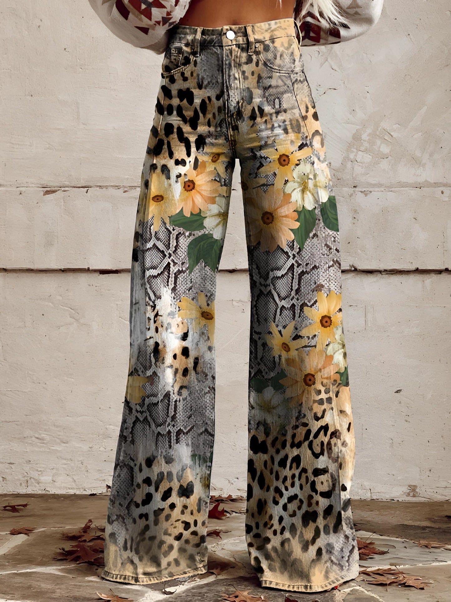High Waist Wide Leg Jeans | Bold Floral Denim