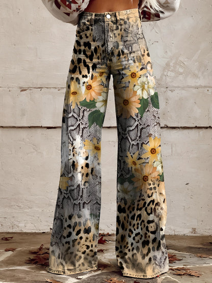 High Waist Wide Leg Jeans | Bold Floral Denim