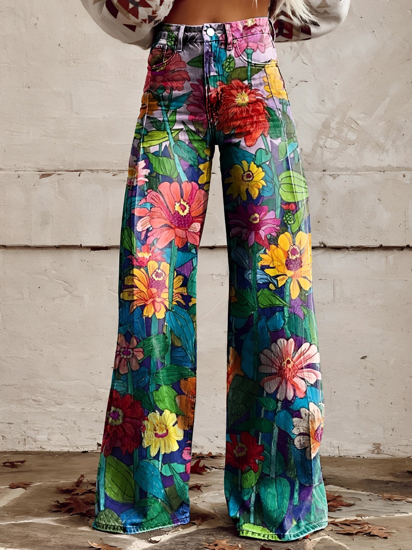 High Waist Wide Leg Jeans | Bold Floral Denim