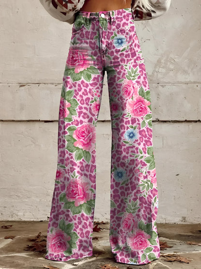 High Waist Wide Leg Jeans | Bold Floral Denim