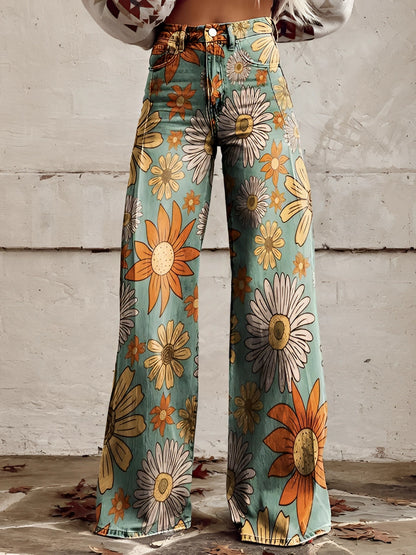 High Waist Wide Leg Jeans | Bold Floral Denim