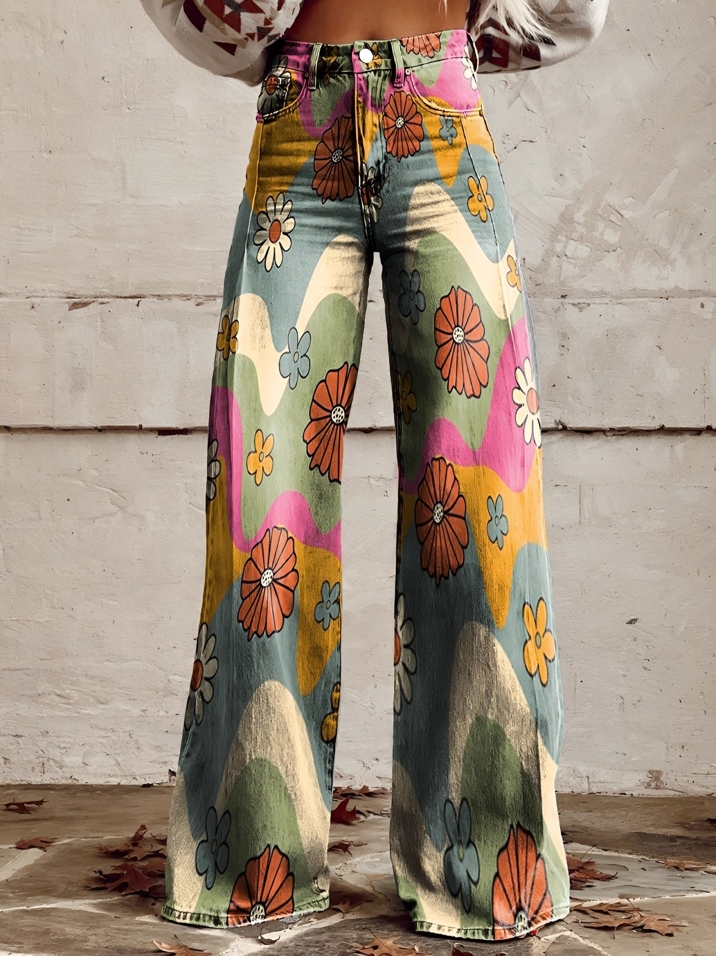 High Waist Wide Leg Jeans | Bold Floral Denim