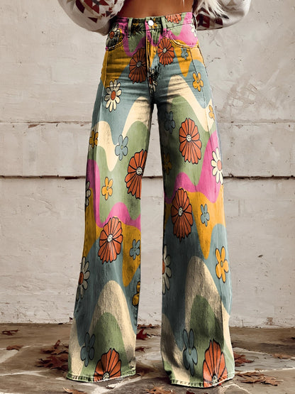 High Waist Wide Leg Jeans | Bold Floral Denim
