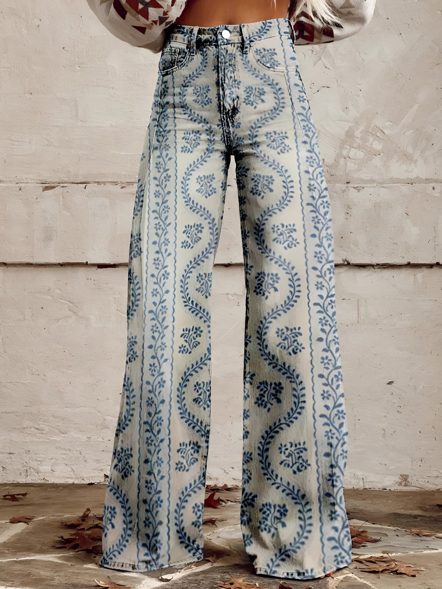 High Waist Wide Leg Jeans | Bold Floral Denim