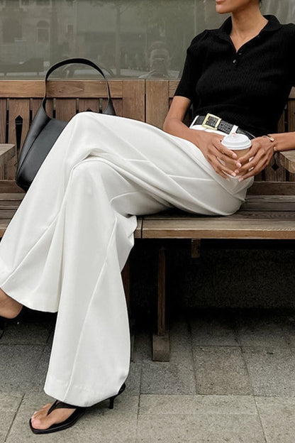 Linen Wide Leg Trousers | High Waist Tailored Pants