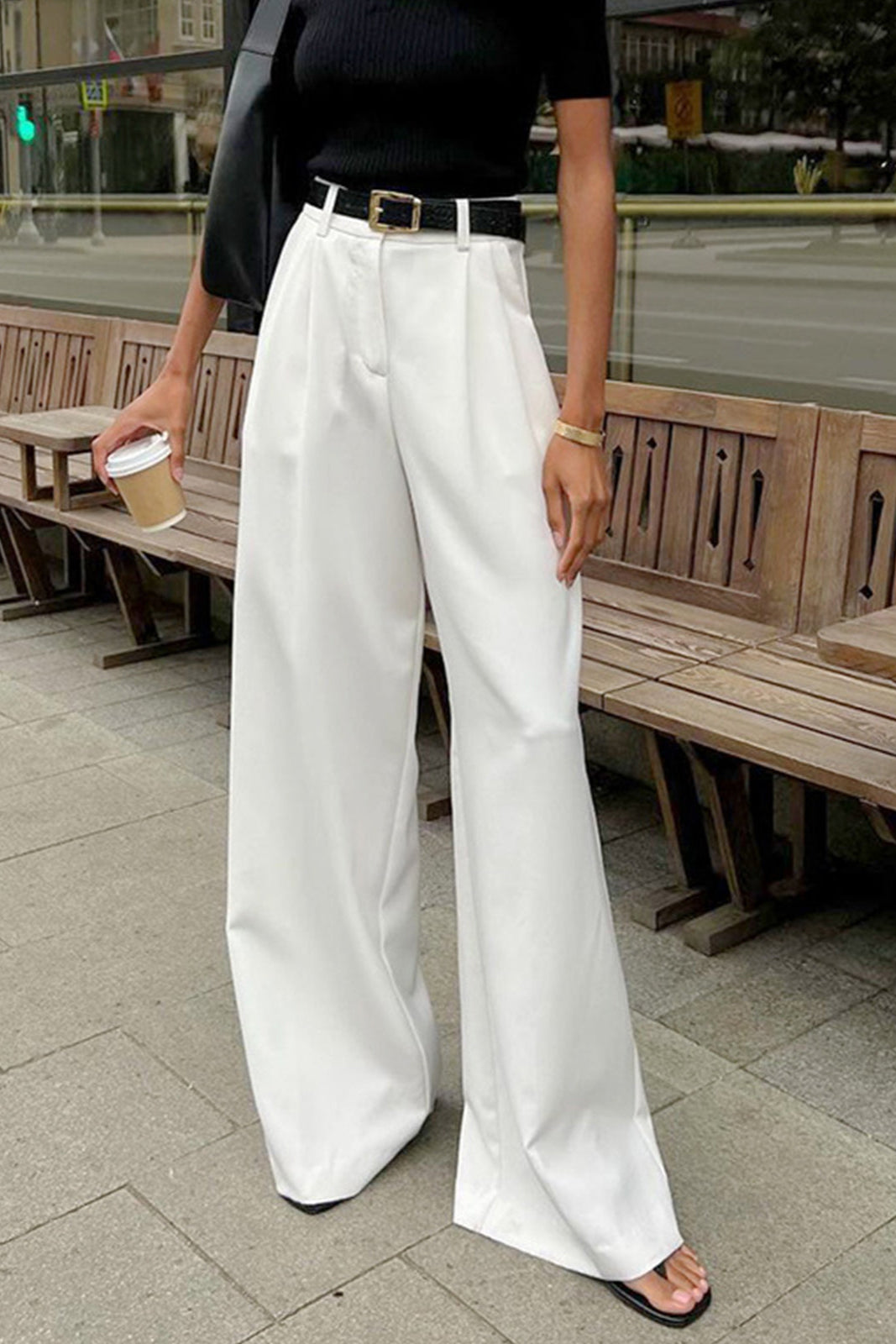Linen Wide Leg Trousers | High Waist Tailored Pants