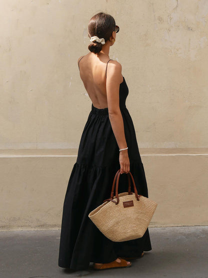 Women's backless sleeveless maxi dress in black