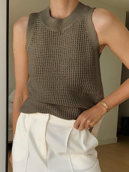 Women's Tank Top | Knit Cut-Out Sleeveless Top