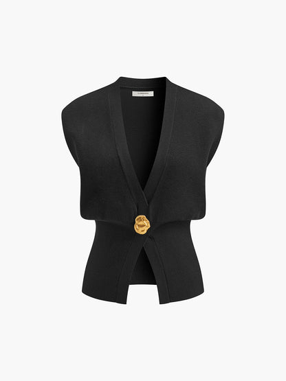 Women's Sweater Vest | V-Neck Buttoned Knit Vest