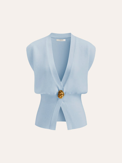 Women's Sweater Vest | V-Neck Buttoned Knit Vest