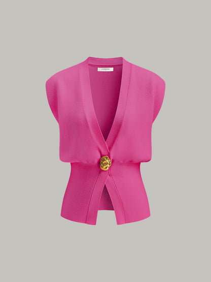 Women's Sweater Vest | V-Neck Buttoned Knit Vest