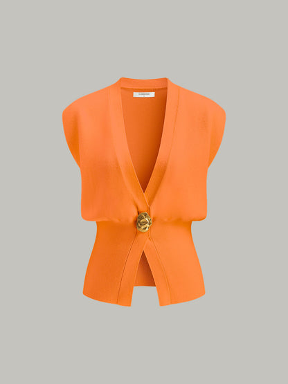 Women's Sweater Vest | V-Neck Buttoned Knit Vest