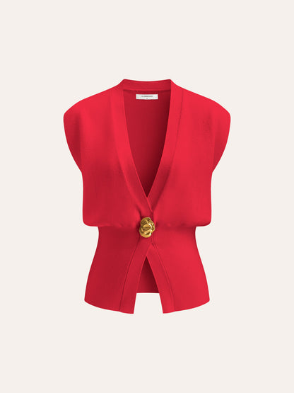 Women's Sweater Vest | V-Neck Buttoned Knit Vest