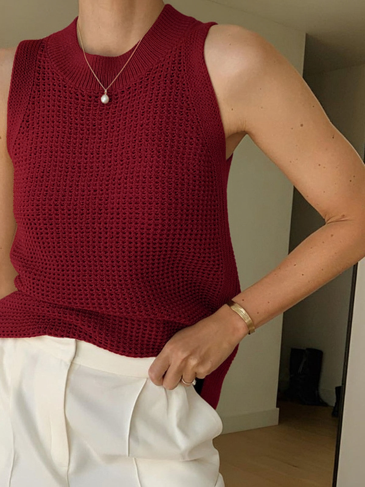 Women's Tank Top | Knit Cut-Out Sleeveless Top