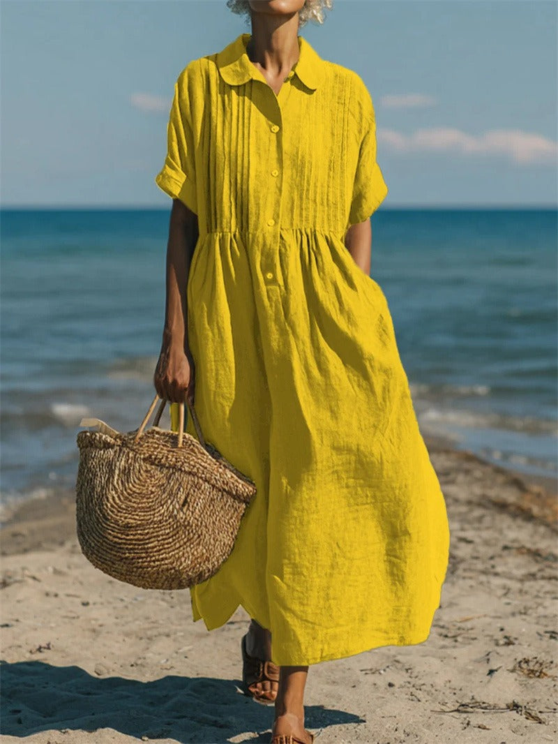 Cotton Shirt Dress | Collared Button-Front Midi Dress