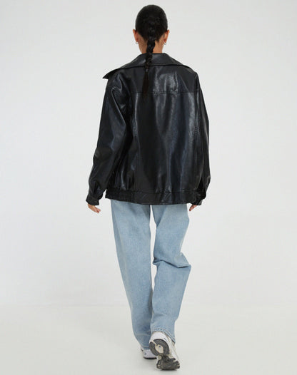 Faux Leather Jacket | Oversized PU Biker Jacket