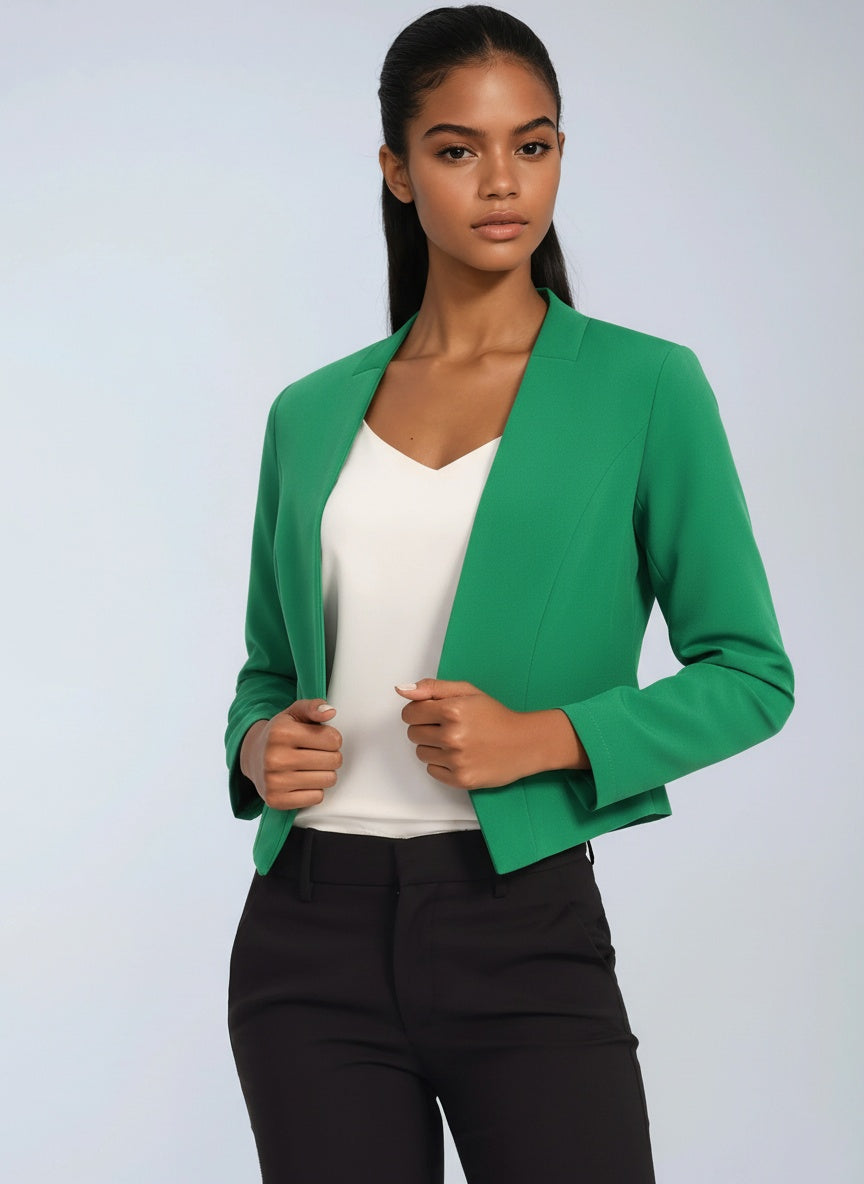 Linen Cropped Blazer | Open Front Office Jacket