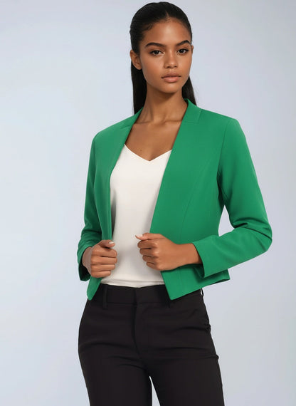 Linen Cropped Blazer | Open Front Office Jacket