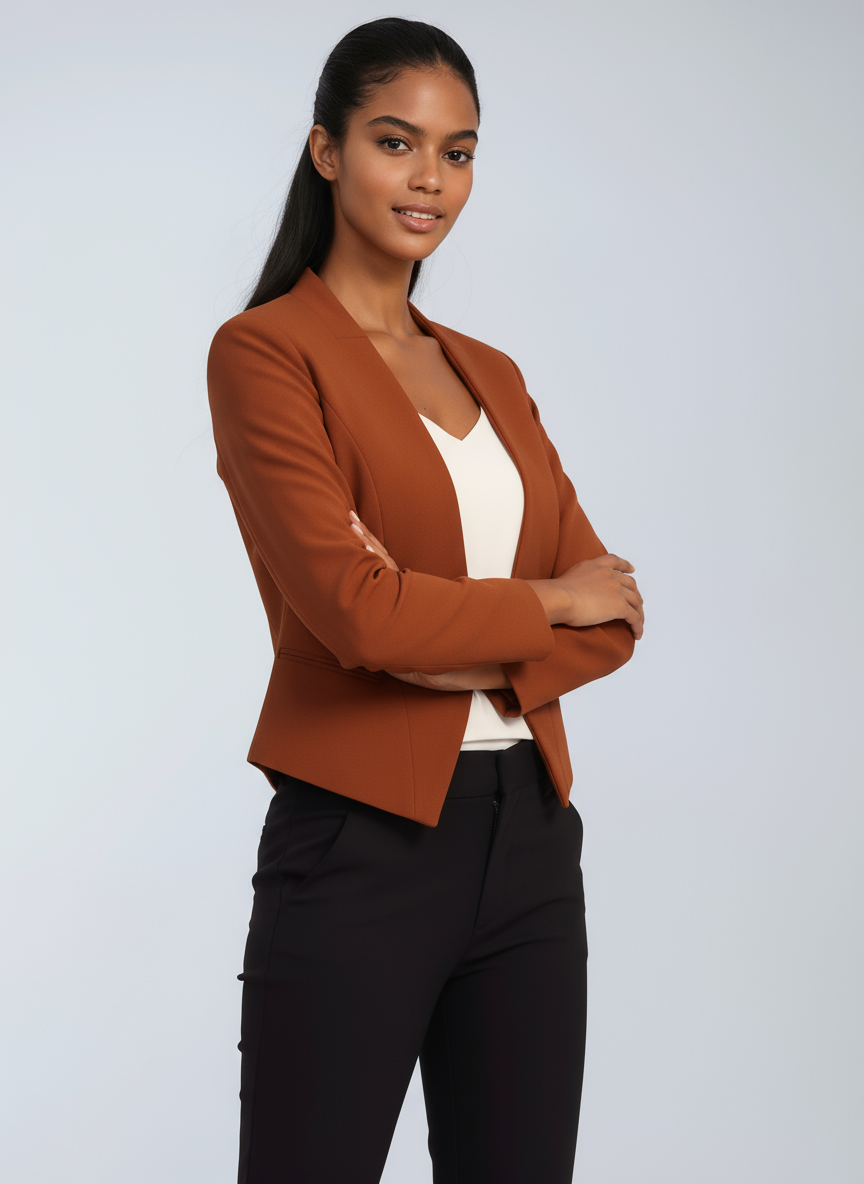Linen Cropped Blazer | Open Front Office Jacket