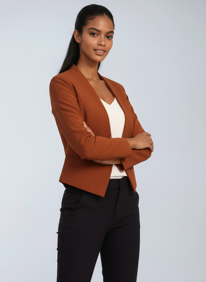 Linen Cropped Blazer | Open Front Office Jacket
