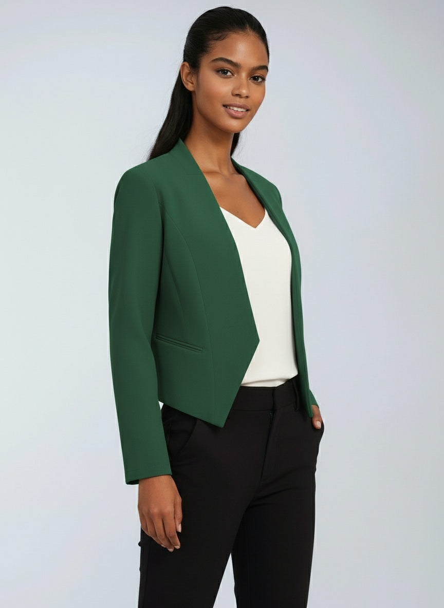Linen Cropped Blazer | Open Front Office Jacket